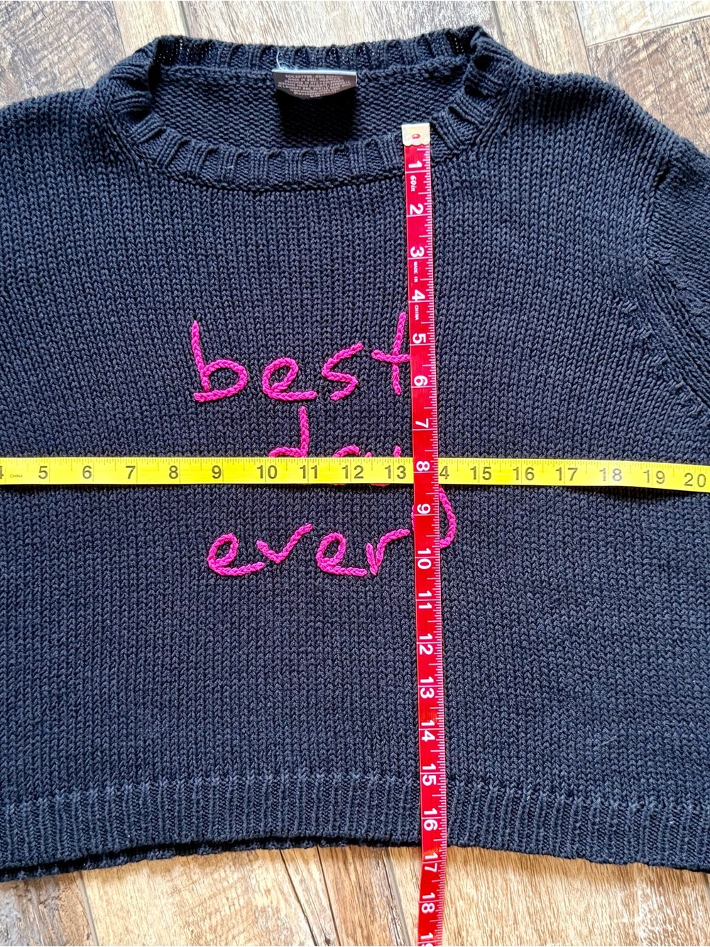 Wooden Ships - Best Day Ever Boxy Knit Sweater - S/M - Washed Black Hot Pink - Picture 4 of 6
